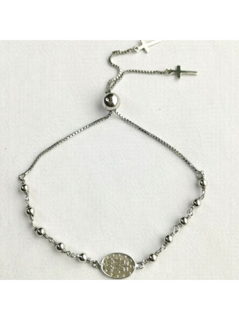 NWT Sterling Silver decade rosary prayer slider bracelet Cross charm